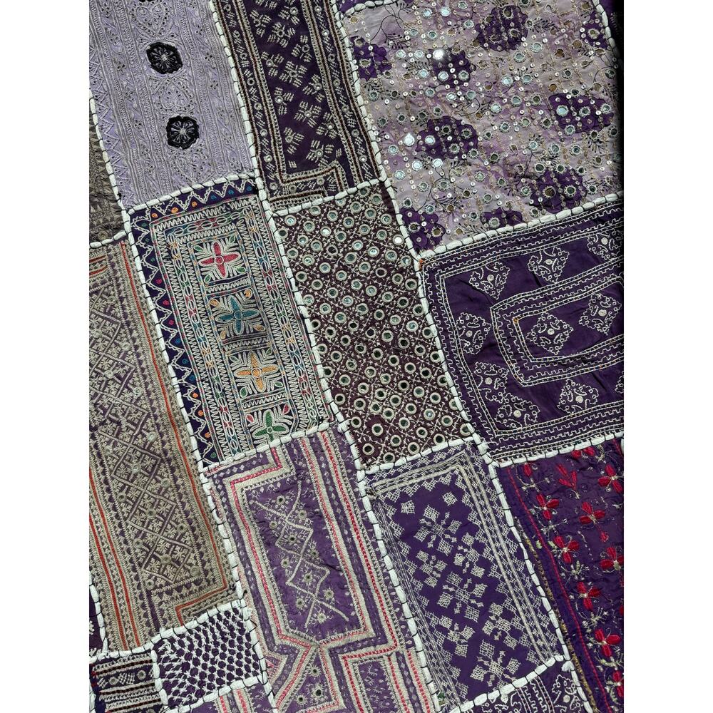VTG Handmade Indian Patchwork Wall Hanging Rug Mirror Work Embroidered Textile